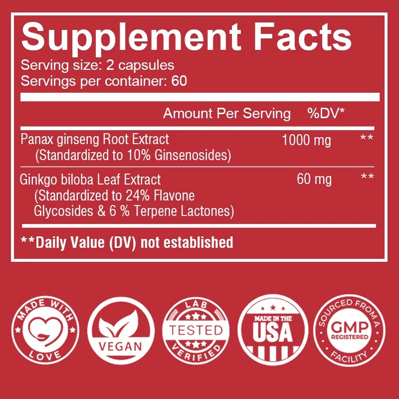 Vegan Korean Red Panax Ginseng - Ginkgo Biloba Extract review and price
