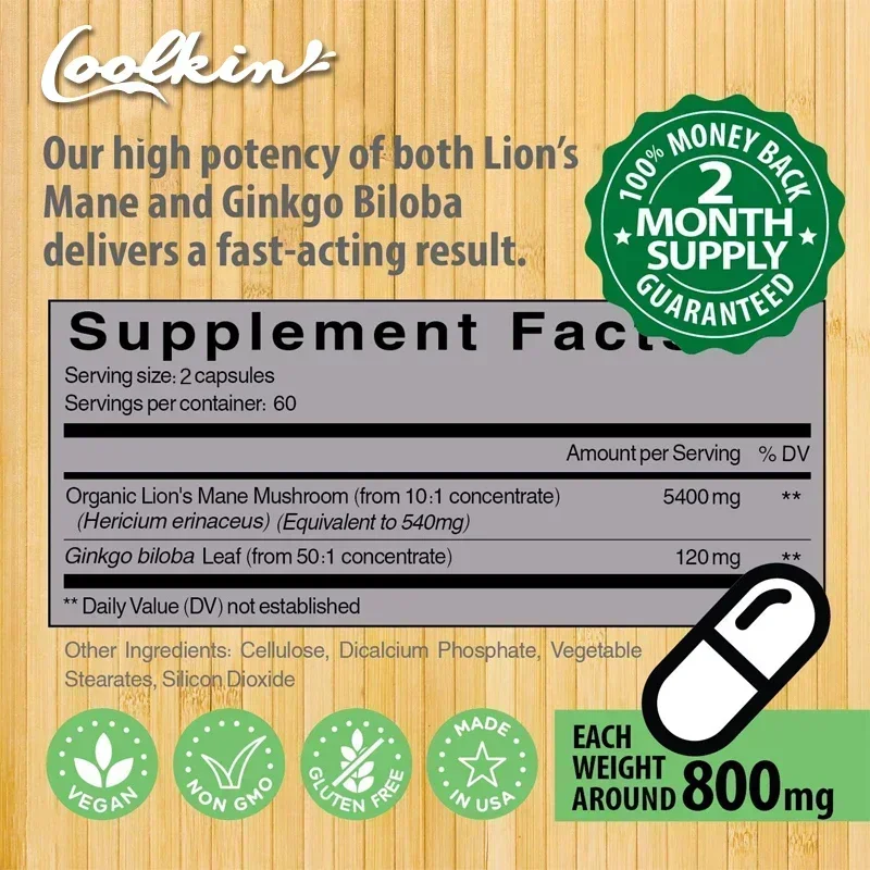 Coolkin Lion's Mane Mushroom E - Ginkgo Biloba Extract review and price